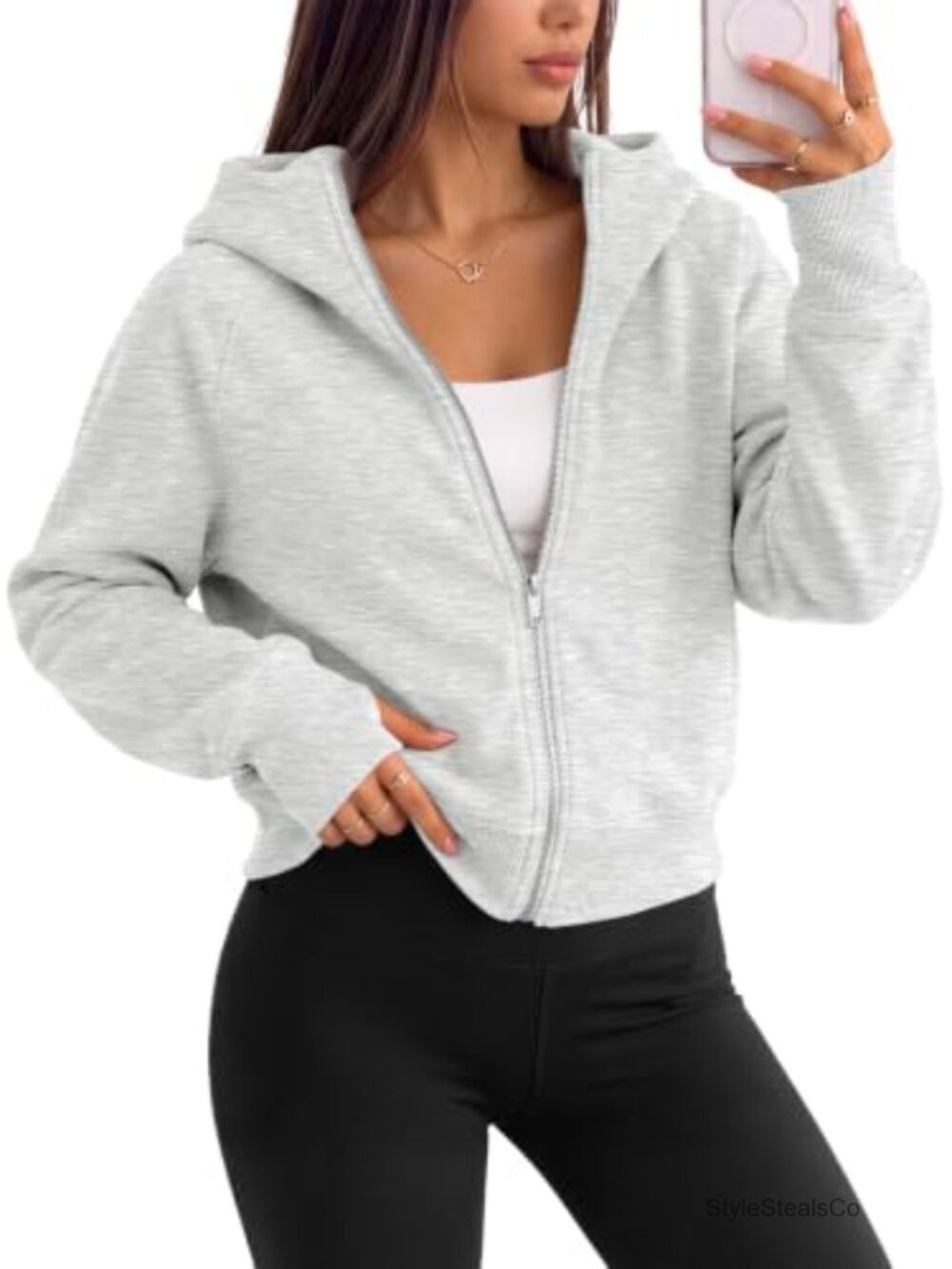 Women's Cropped Zip Up Hoodie Fleece Jacket Casual